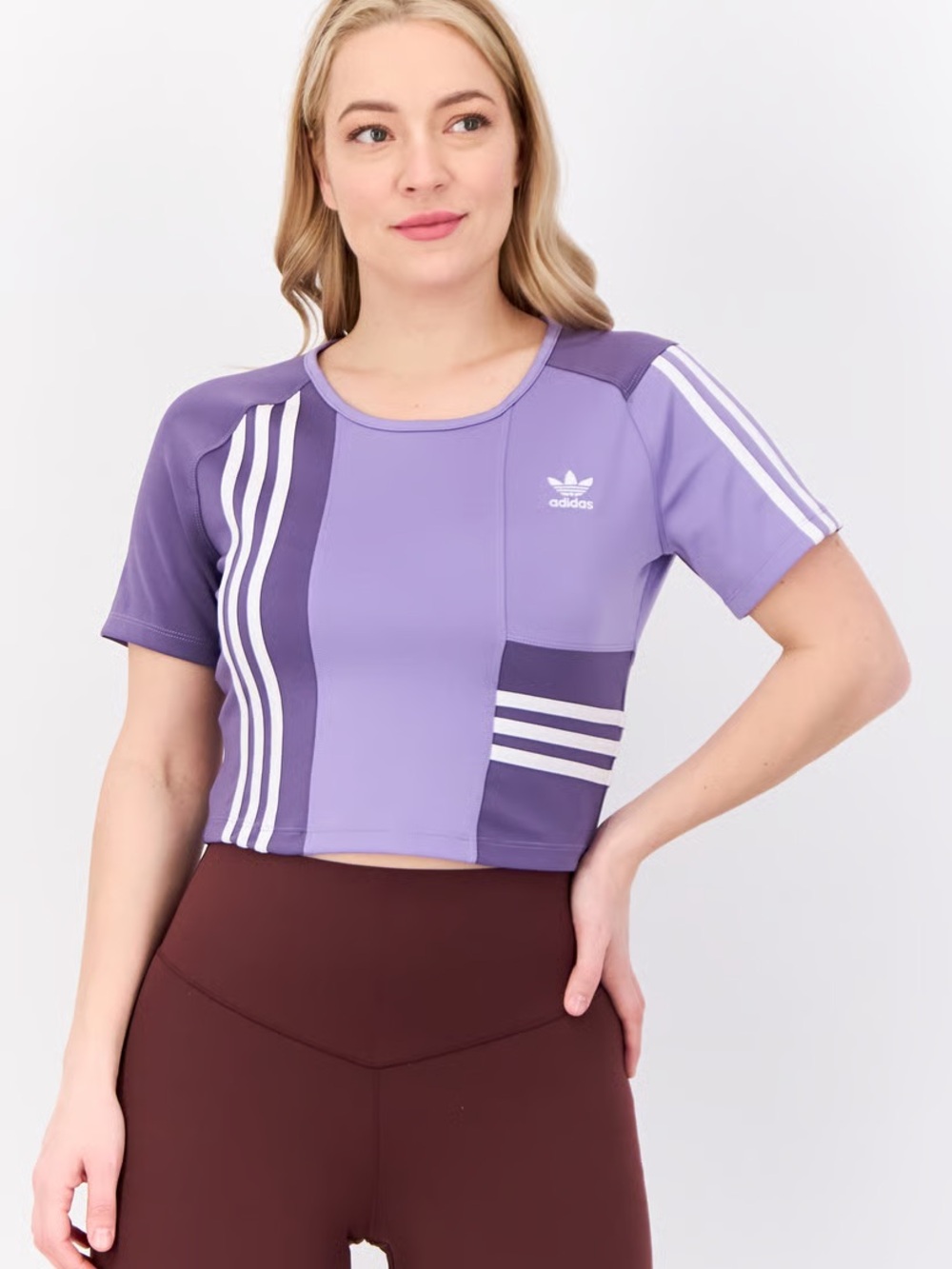 adidas Originals Lavender and Deep Purple Cropped Short Sleeve Tee